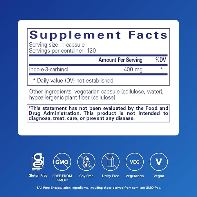 Pure Encapsulations Indole-3-Carbinol 400 mg | Supports Healthy Breast and Cervical Cell Function | 120 Capsules