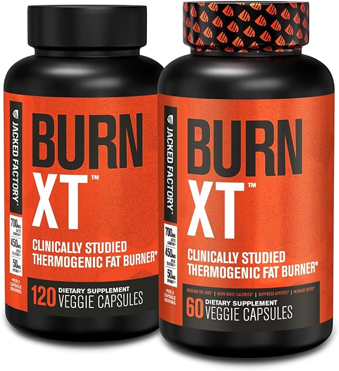 Jacked Factory Burn-XT Clinically Studied Fat Burner &amp Weight Loss Supplement - Appetite Suppressant &amp Energy Booster - with Acetyl L-Carnitine Green Tea Extract and More - 180 Natural Diet P