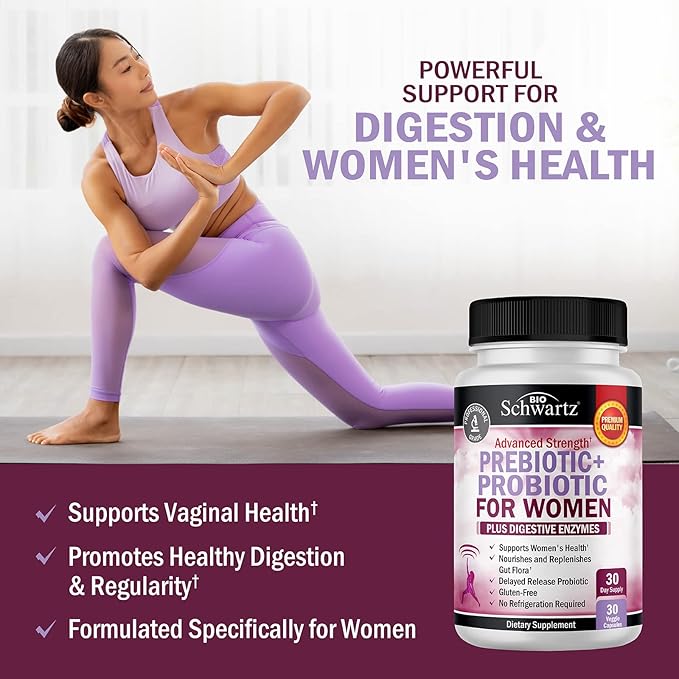 BioSchwartz Herbal Menopause Supplement with Black Cohosh (1 Month Supply) Plus Prebiotics and Probiotics with Digestive Enzymes for Women (1 Month Supply)
