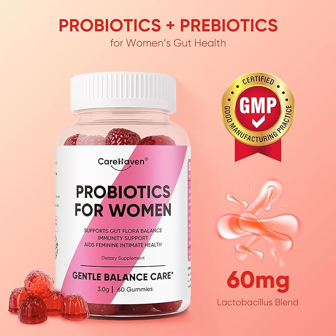 Probiotics for Women Gummies - Multiple Probiotics &amp Red Elm - Supports Gut Flora Feminine Health &amp Immune Function - 60 Active Daily Gummies (3PCS)