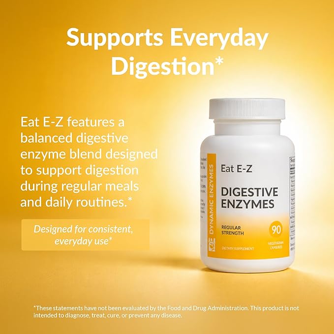 Eat E-Z Digestive Enzymes – Broad-Spectrum Enzyme Blend for Proteins Carbohydrates Fats Dairy &amp Fiber – Supports Digestive Comfort &amp Occasional Bloating – 90 Capsules