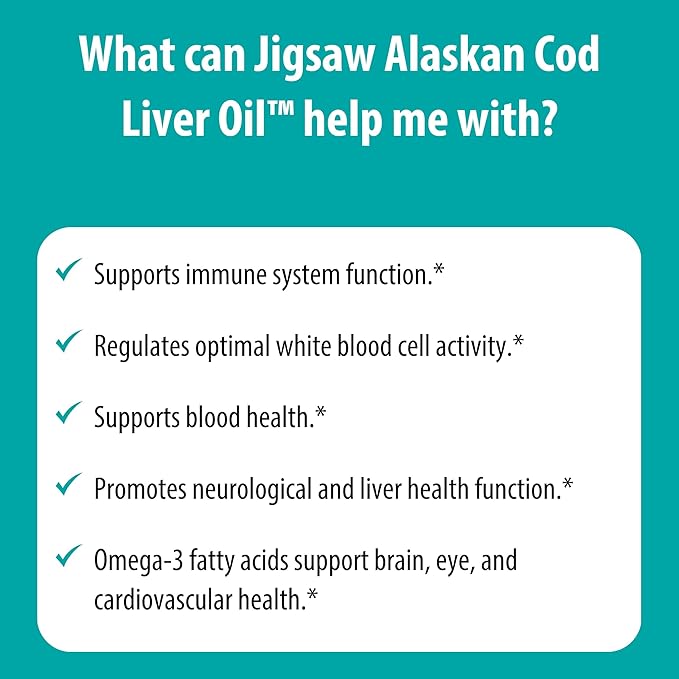 Jigsaw Health Alaskan Cod Liver Oil | 900 mg Omega-3s with EPA DHA and DPA | Includes Naturally Occuring Vitamins A &amp D | 180 Softgels | 60 Servings