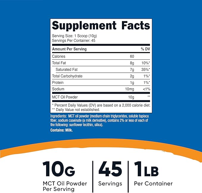 Nutricost MCT Oil Powder 1LB (16oz) - Great for Keto Ketosis and Ketogenic Diets - Zero Net Carbs Non-GMO + Gluten Free (Medium Chain Triglyceride)