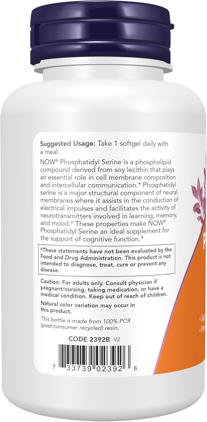 NOW Supplements Phosphatidyl Serine 300 mg Extra Strength with Phospholipid compound derived from Soy Lecithin 50 Softgels