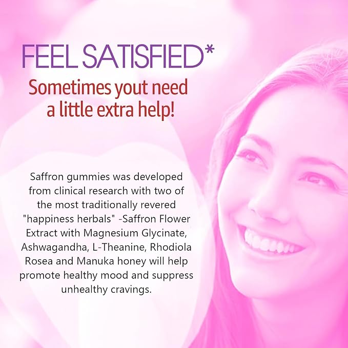 Saffron Supplements Gummies 100mg - 100% Pure Saffron Extract With Magnesium Glycinate L-Theanine Turmeric Ashwagandha Honey &amp Vitamin B Complex for Mood &amp Power Antioxidant Vitality - 1