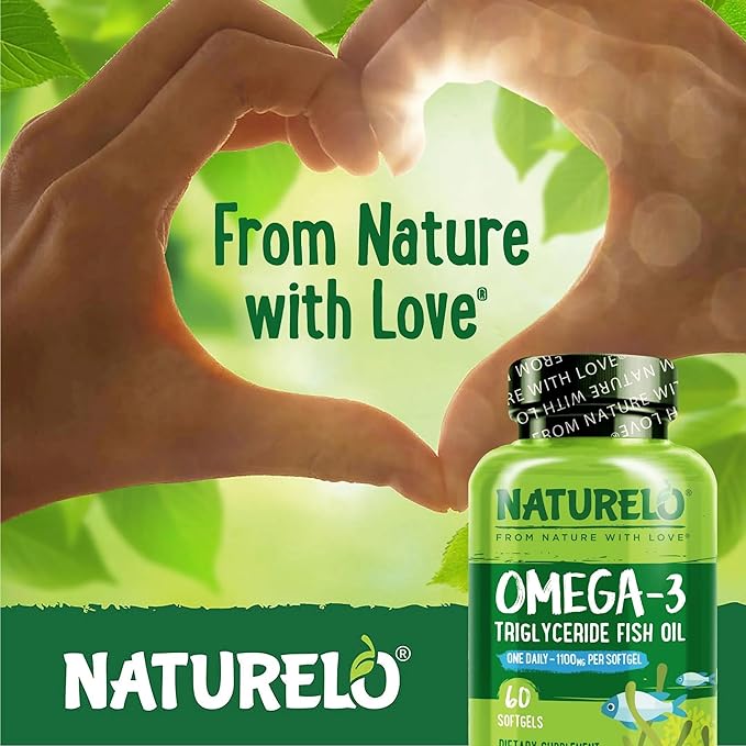 NATURELO Burpless Omega 3 Fish Oil Supplement - 1100mg Triglyceride Omega-3 EPA + DHA Liquid Fish Oil for Heart Eye Brain Joint Health - 60 Softgels 2 Months Supply