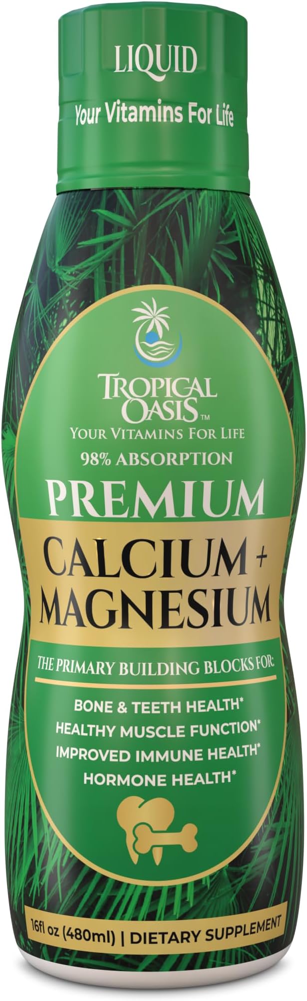 Premium Liquid Calcium Magnesium Supplement | Promotes Strong Bones &amp Healthy Teeth | Natural Liquid Vitamin w/Calcium Magnesium Citrate Boron &amp Vitamin D3 | 98% Max Absorption | 16oz 32 Se