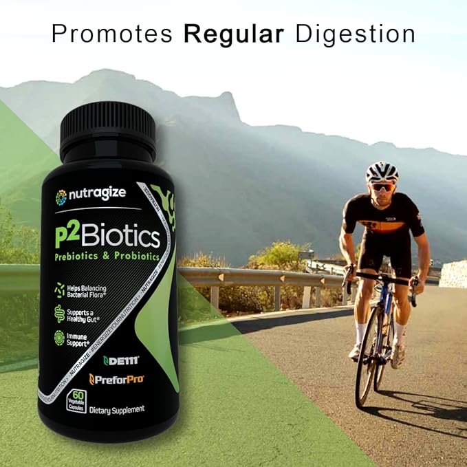 P2Biotics – Advanced Prebiotic and Probiotic Blend for Optimal Gut Health – Supports Digestion Immunity and Overall Wellness - P2Biotics 60 Vegetable Capsules
