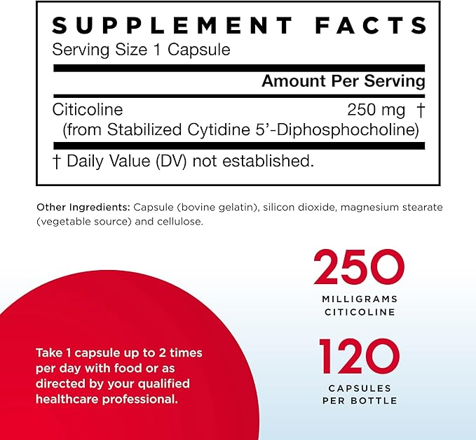 Jarrow Formulas Citicoline (CDP Choline) 250 mg - 120 Capsules Pack of 2 - Supports Brain Health &amp Attention Performance - Up to 240 Total Servings