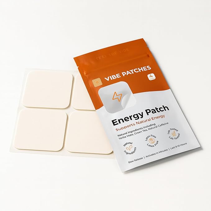 Energy Patch | Wearable Wellness for Caffeine Support with Yerba Mate Green Tea | Long Lasting Patch for 10 Hours | Vegan &amp Latex Free | 4 Patches Per Pack 2 Pack