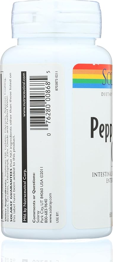 SOLARAY Peppermint Oil Enteric Coated w/Rosemary &amp Thyme Oil | Healthy Soothing Digestion Support | 60 Softgels