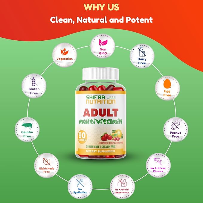 Halal Multivitamin Gummies for Women &amp Men | Immune &amp Overall Wellness | 90 Delicious Gummy Vitamins (45-Day Supply). Non-GMO &amp Vegetarian Essential Halal Vitamins w/ Folate Zinc B12 Bi