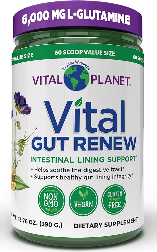 Vital Planet - Vital Gut Renew Powder Supplement for Leaky Gut Repair with L-Glutamine Marshmallow and Ginger Root DGL Licorice Root and Organic Aloe Vera L Glutamine 6000mg 13.76 oz