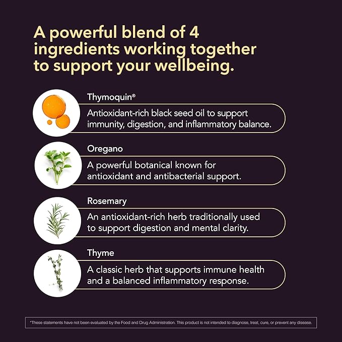 Black Seed Oil Capsules Cold-Pressed with Thymoquin Plant-Based Wellness for Digestion Energy &amp Daily Balance Non-GMO Gluten Free 30 Capsules 30 Day Supply