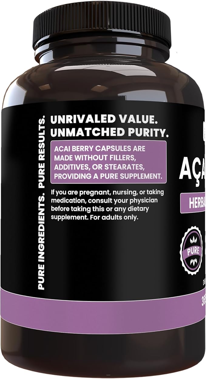PURE ORIGINAL INGREDIENTS Acai Berry (365 Capsules) No Magnesium Or Rice Fillers Always Pure Lab Verified