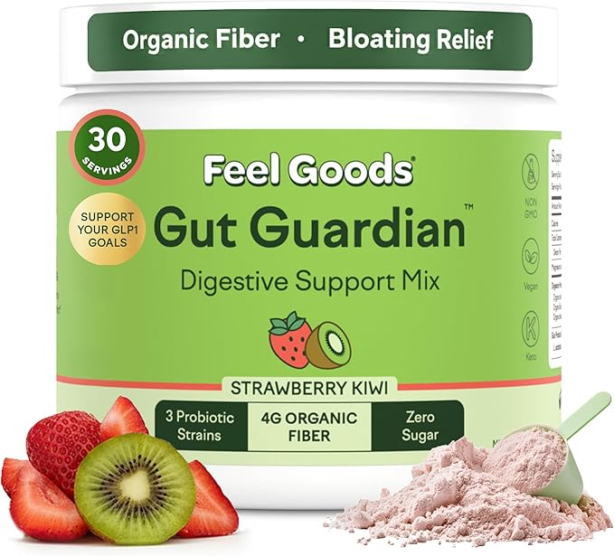Feel Goods Gut Guardian Gut Health Powder Drink Mix - Probiotic Fiber Powder with Prebiotics &amp L Glutamine for Digestive Health Bloating Relief &amp Digestion Support - Zero Sugar &amp Organic