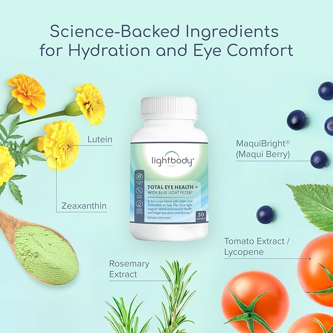 Lightbody Total Eye Health+ – Lutein and Zeaxanthin Eye Supplements with Plant Extracts for Visual Wellness &amp Daily Comfort – Non-GMO Eye Vitamins for Adults (30 Softgels)