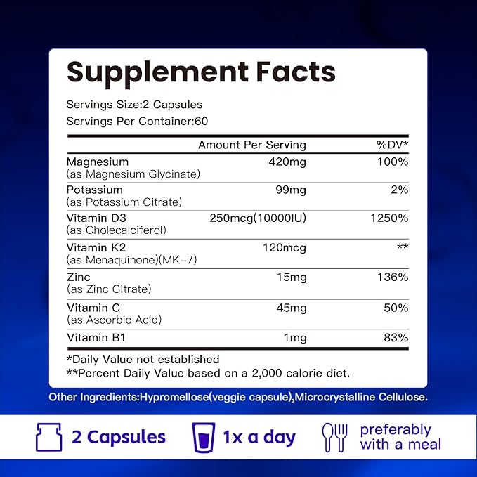 VPKIN Potassium Magnesium Zinc &amp D3 K2 SupplementSupport ImmuneEnergy for Men&ampWomenMaxmium AbsorptionVeganNon-GMO120 Capsules (Pack of 1)