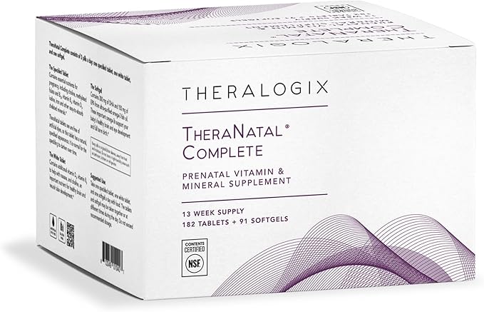 Theralogix TheraNatal Complete Prenatal Vitamin Supplement - 91-Day Supply - with DHA Vitamin D3 Folate Iodine Choline Iron Vitamin B6 &amp More - NSF Certified - 182 Tablets &amp 91 Softgels