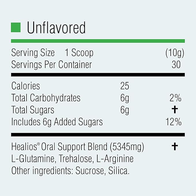 Healios Unflavored Oral Health and Dietary Supplement Powder Form Naturally Sourced L-Glutamine Trehalose L-Arginine 10.93 Ounces