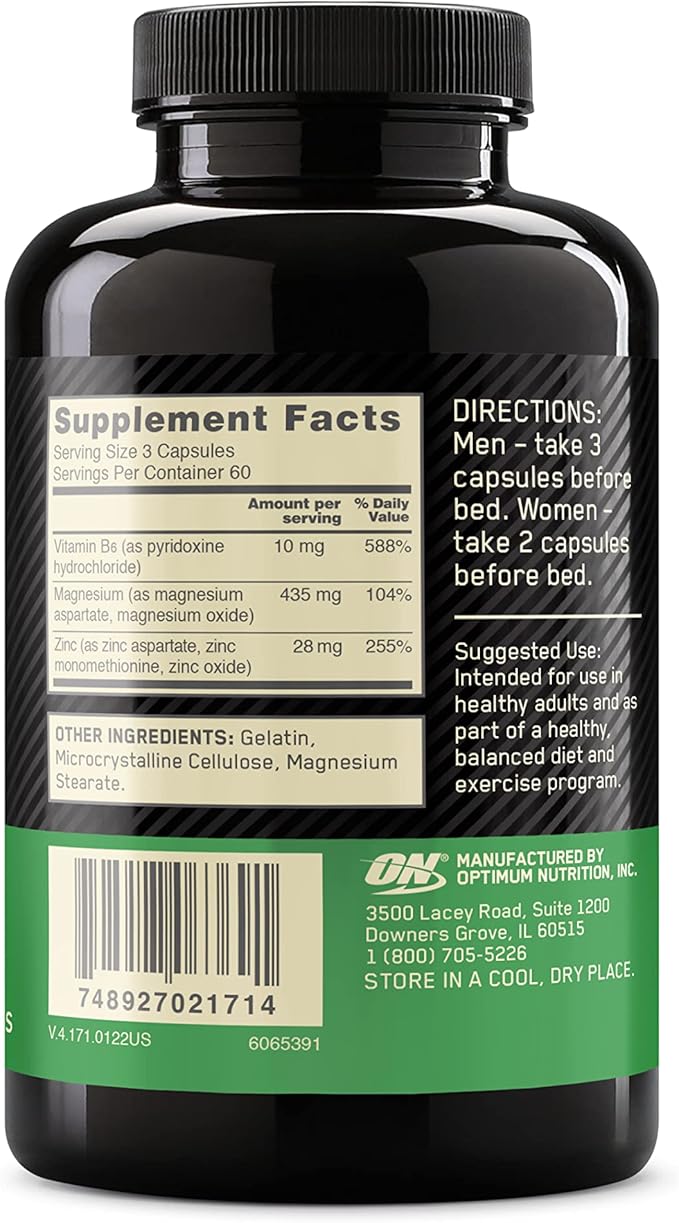 Optimum Nutrition Muscle Recovery and Endurance Supplement for Men and Women Zinc and Magnesium Supplement 180 Count