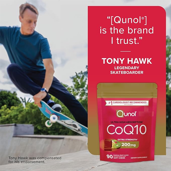 Qunol CoQ10 200mg Soft ChewsExtra Strength &amp Ultra High Absorption Coenzyme Q10 Supplement#1 Cardiologist Recommended Supplement for Heart Health90 Count (Pack of 2)