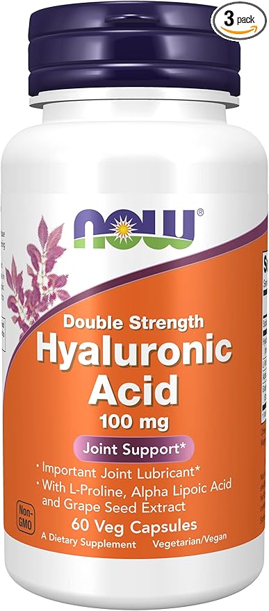 3 Bottles of Now Foods HYALURONIC Acid 100MG 2X Plus 60 CAPS