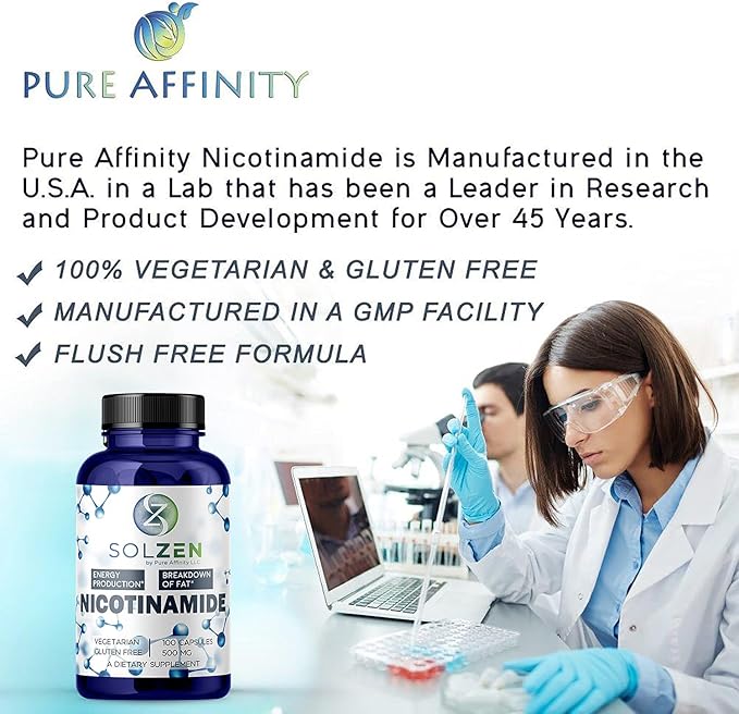 B3 Nicotinamide 500 mg Effective Flush-Free Niacin. Energy Booster Cell Regenerator That Supports Cognitive Decline Anti-Aging and Helps Breaks Down Carbs &amp Fats (100 Count)