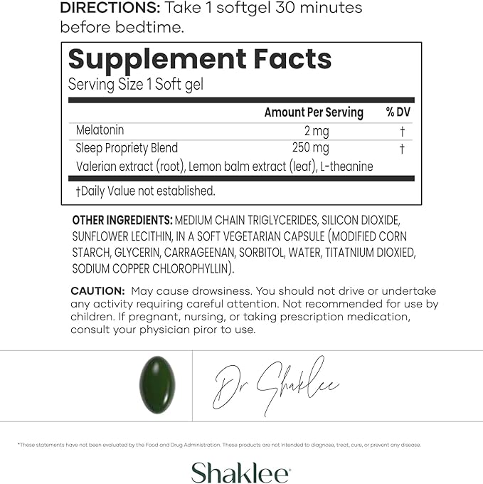 Shaklee - Dream Serene™ Melatonin Sleep Aid - Fall Asleep Faster Wake Up Refreshed - with Melatonin Valerian Lemon Balm L-Theanine - for Ultimate Beauty Sleep - 30 Softgels