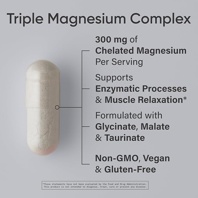 Sports Research® Chelated Triple Magnesium Complex with Glycinate Taurinate &amp Malate (Chelamax®) for Enhanced Bioavailability* - 300 mg per Serving Non-GMO Certified Vegan 120 Veggie Capsules