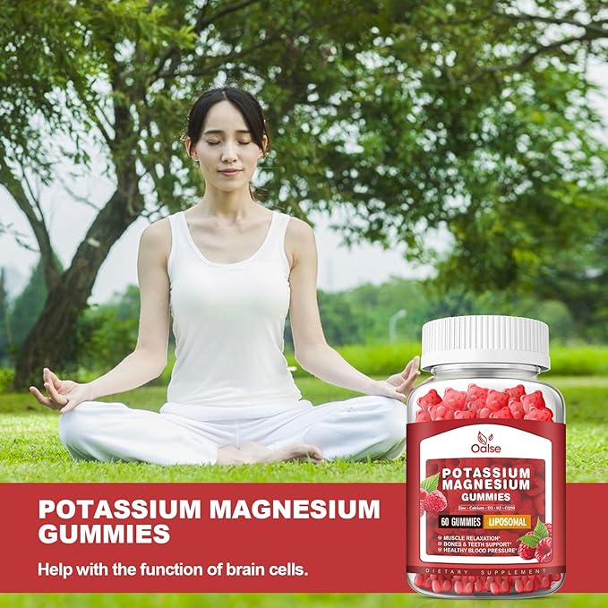 (2 Pack) Potassium Magnesium Gummies for Adults Kids High Absorption Potassium Citrate 200mg Magnesium Glycinate 400mg Chewable Gummy Supplements for Leg Cramps &amp Muscle Raspberry