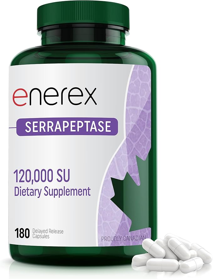 ENEREX High Potency Serrapeptase Supplement 120000 SPU - 180 Delayed Release Veggie Capsules (6 Month Supply) Non-GMO Gluten-Free