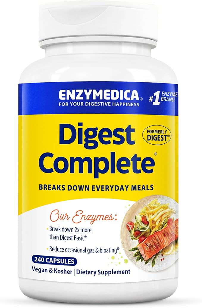 Enzymedica Digest Complete Full-Range Digestive Enzymes for Daily Gut Health Fast-Acting Relief from Gas Bloating &amp Indigestion 240 Count