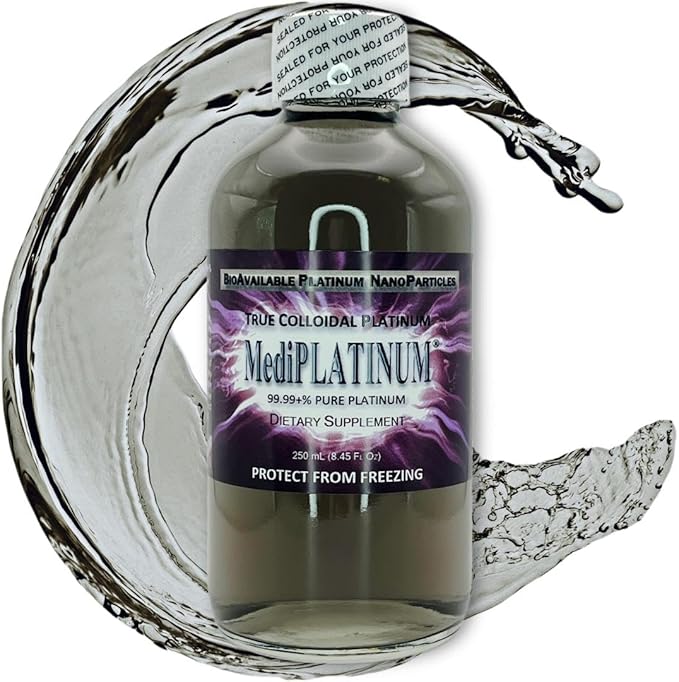 MediPLATINUM Gut Booster True Colloidal Platinum PtNP Nutritional Supplement - 250 mL (8.45 Fl Oz) in Clear Glass Bottle