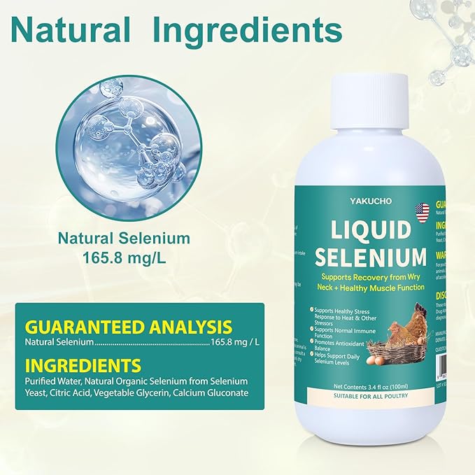 Liquid Selenium for Poultry Supports Muscle Function Stress Response Immune Balance Antioxidant Support Suitable for All Poultry 3.4 fl oz