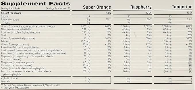Emergen-C 1000 mg Vitamin C Dietary Supplement Drink Mix Super Orange/Raspberry/Tropical 90 Packets Net Wt. 28.5 oz.