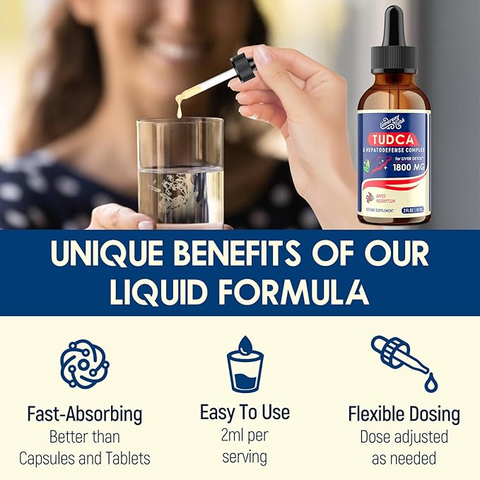 TUDCA Liver Support Drops 1800mg - Powerful Liver Supplement with Bile Salts NAC Schisandra and Dandelion Liver Detox &amp Repair - Fast-Absorbing Sugar-Free Alcohol-Free – 4 Fl.Oz