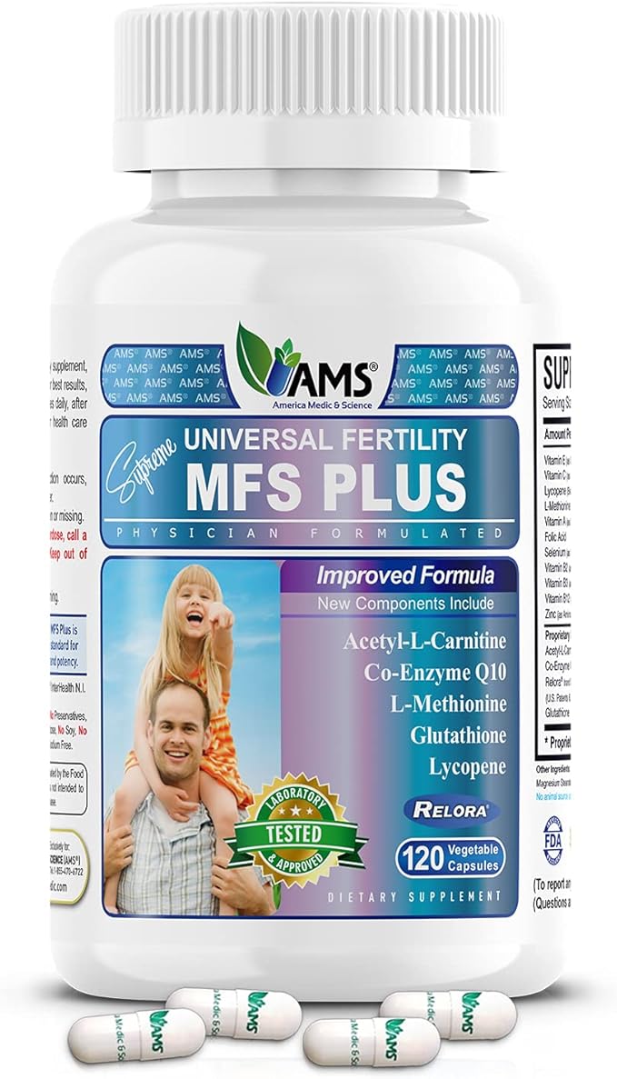 America Medic &amp Science MFS Plus Fertility Supplements for Men (120 Capsules) Sperm Count Booster Supports Motility | Natural Preconception Vitamins Reproductive Aid with Zinc CoQ10