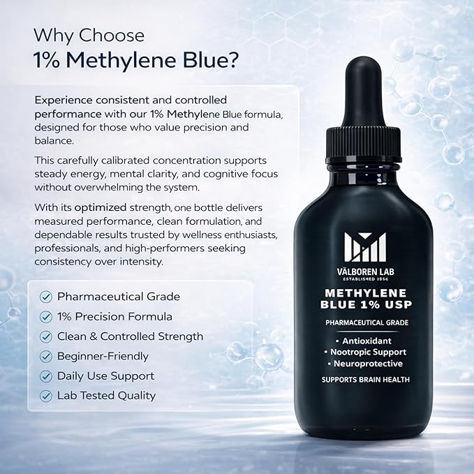 Methylene Blue 1% Liquid (4oz) + 10mg Capsules Bundle – Pharmaceutical Grade – 118ML Drops &amp 180 Vegan Pills – Made in USA – Third Party Tested – Alcohol Free Dietary Supplement