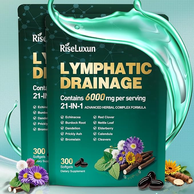 21-in-1 Liposomal Lymphatic Drainage Supplements 200 Day Supply 6000mg Lymph System Support for Women &amp Men with Echinacea Dandelion Burdock Bromelain Calendula Turmeric &amp More 2 Bag