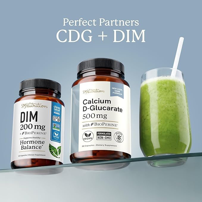 Calcium D-Glucarate | 500mg | CDG for Liver Detox and Cleanse Hormone Balance and Menopause Support | Calcium Supplement | Vegan Non-GMO &amp Third-Party Tested | 90 Capsules (3-Month Supply)