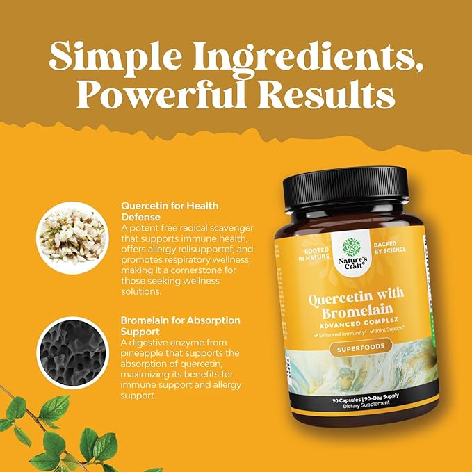 Bundle of Pure Quercetin with Bromelain Supplement + 500mg Capsules for Immune Support &amp Breathing and Vitamin D3 Gummies for Daily Wellness with 2000IU per Serving for Bone &amp Muscle Support