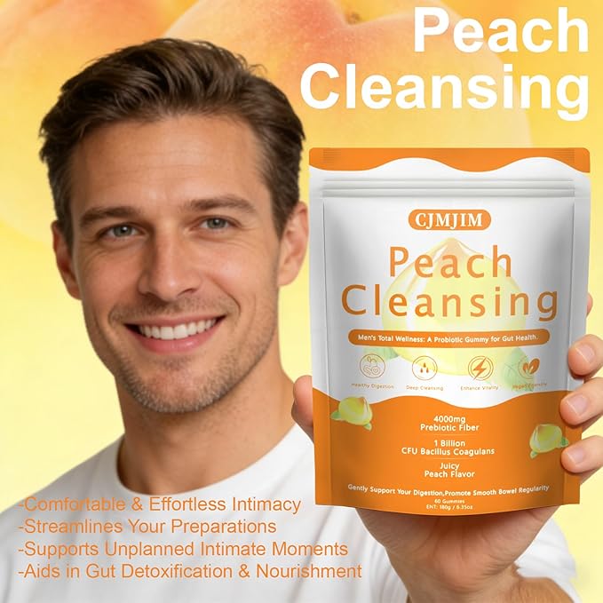 Peachy Clean Fiber Gummies with Prebiotic for Men Peach Flavored Digestive Support &amp Detox Gummy Supplement 60 Vegan Gummy Bears for Regularity &amp Gut Health (1)