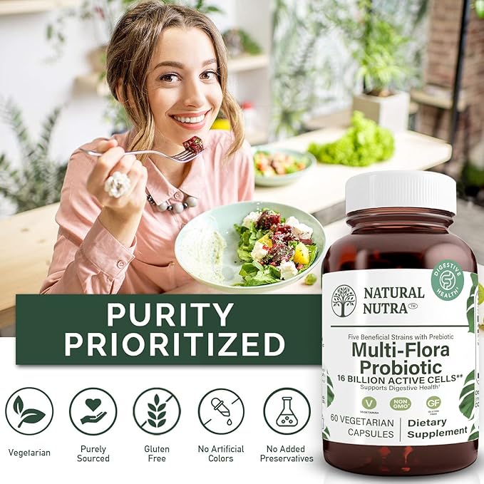 Natural Nutra Ultimate Flora Probiotic for Women and Men Helps Improves Digestion Contributes to Overall Health Promotes Immune System Multi-Strain with Lactobacillus Acidophilus 60 Capsules