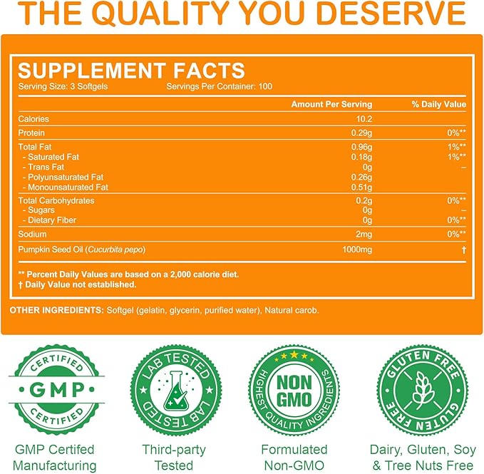 Pumpkin Seed Oil Capsules with Saw Palmetto 300 Softgels Pumpkin Seed Oil for Hair Growth Supports Urinary Bladder &amp Prostate Health Cold Pressed &amp Pure Virgin Gluten Free Non-GMO SOY F