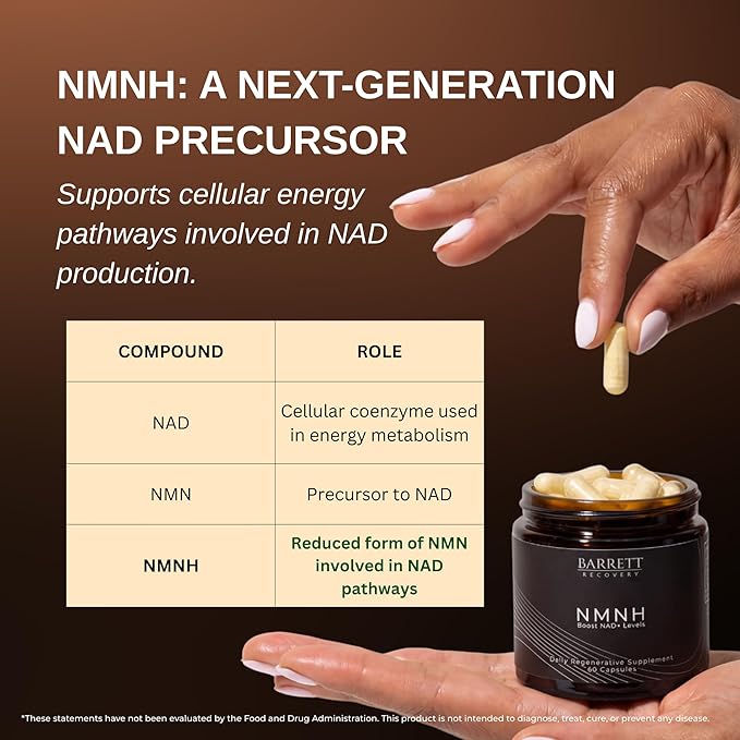 Barrett Recovery NMNH NAD+ Support Supplement – Daily Cellular Energy &amp Vitality Support Unflavored Capsules 60 Count
