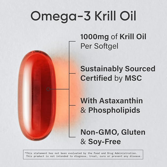 Sports Research Krill Oil Supplement with EPA &amp DHA Omega 3 Phospholipids &amp Astaxanthin from Antarctic Krill - Highest Concentration of Krill Oil for Men &amp Women - 1000mg 30 Softgel Caps