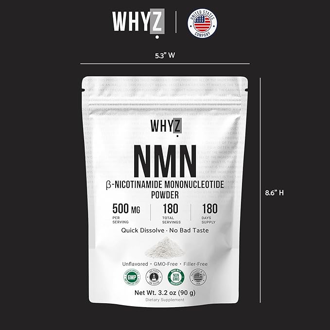 Pure NMN Powder Nicotinamide Mononucleotide Quick Dissolved NMN Supplement Powder 100% Unflavored NMN Supplement Supports NAD+ Levels Vegan Friendly Non-GMO 180 Servings 3.2 oz (90g)
