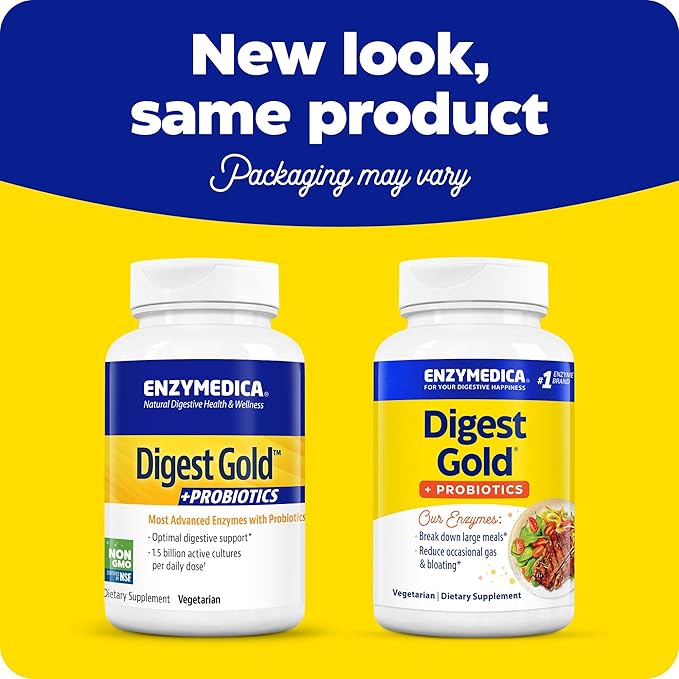 Enzymedica Digest Gold + Probiotics 2-in-1 Digestive Enzymes &amp Probiotic Support Promotes Gut Health with 1 Billion Active Cultures 90 Capsules