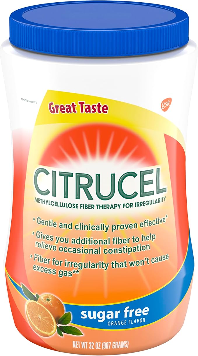 CITRUCEL Sugar Free Fiber Powder for Occasional Constipation Relief Methylcellulose Fiber Powder Orange Flavor - 32 Ounces